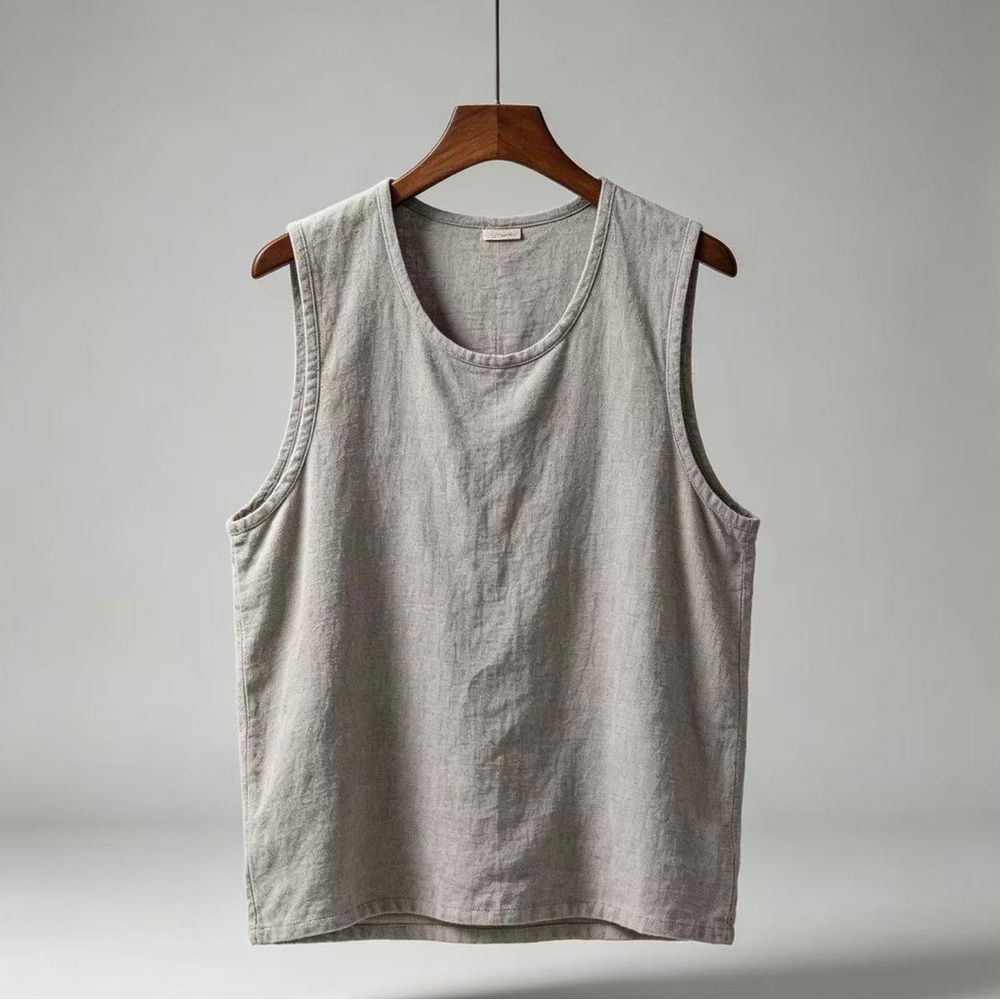 Men's Relaxed Linen Tank Top - Light Gray